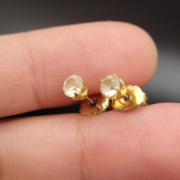 Avon Gold-Tone Stud Earrings with Champagne Stones - Women Jewelry - Picture 9 of 10
